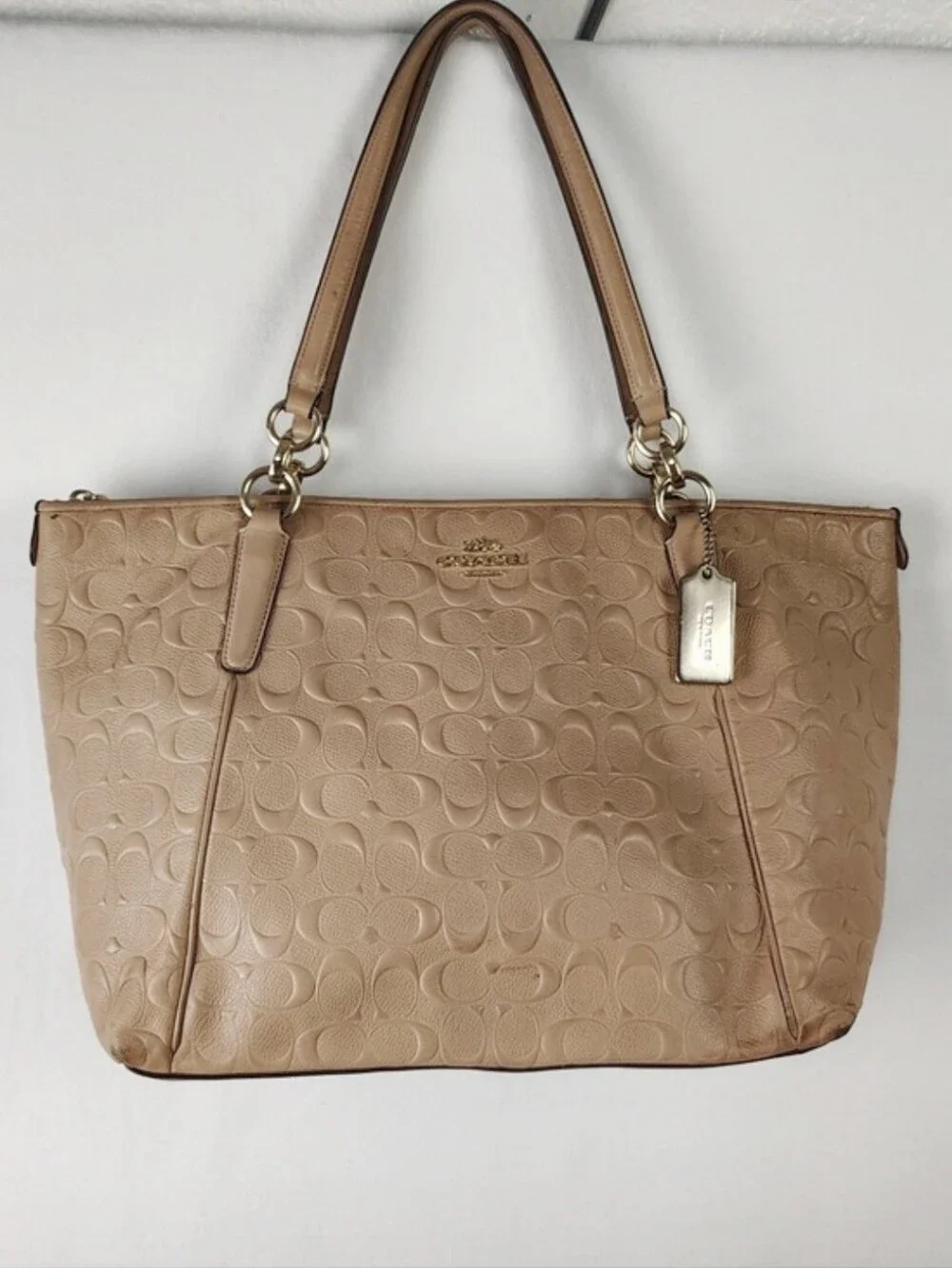 Coach Embossed Signature Ava Tote Bag In Nude
